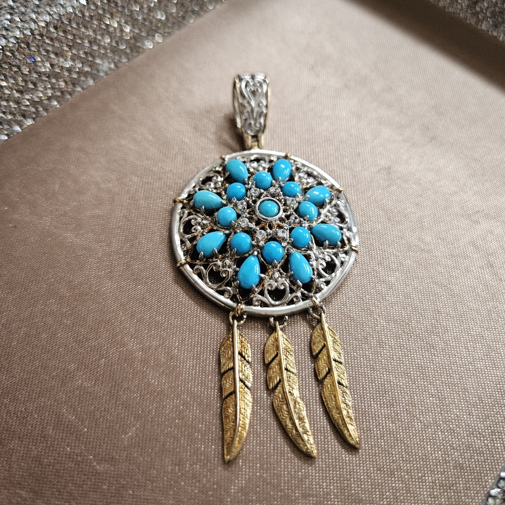 Michael Valitutti Sterling Turquoise Dream Catcher Pendant